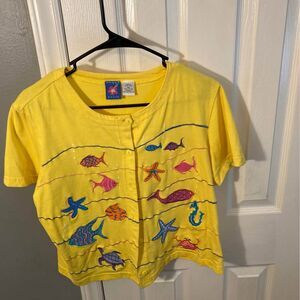 Onque yellow cardigan with tropical detail size PM